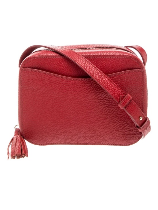 Cuyana Handbags - Cuyana Red Pebbled Leather Crossbody with Tassel